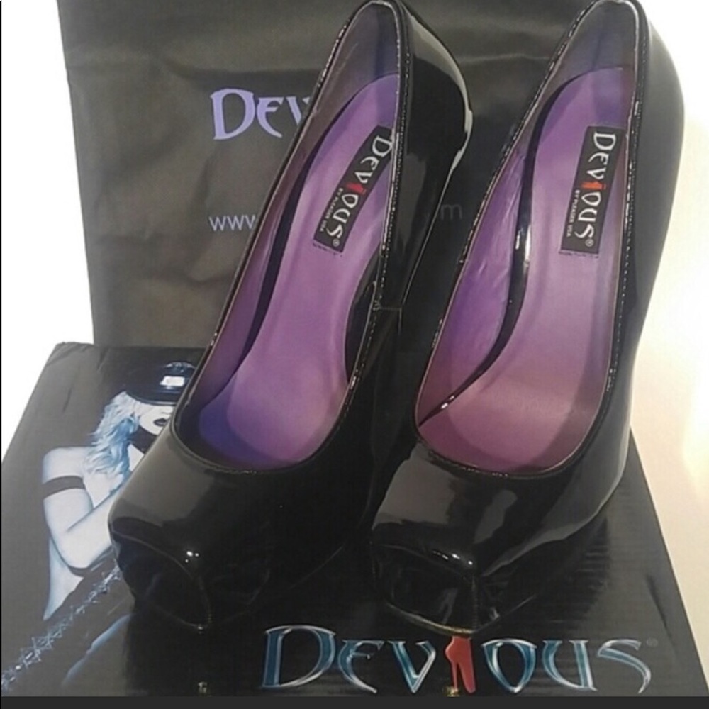 Devious Pat Black Square Toe Pumps